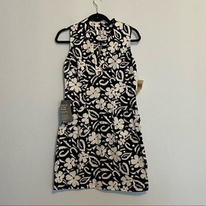 Vintage Deadstock Y2K Black and White Hawaiian Floral Print Dress